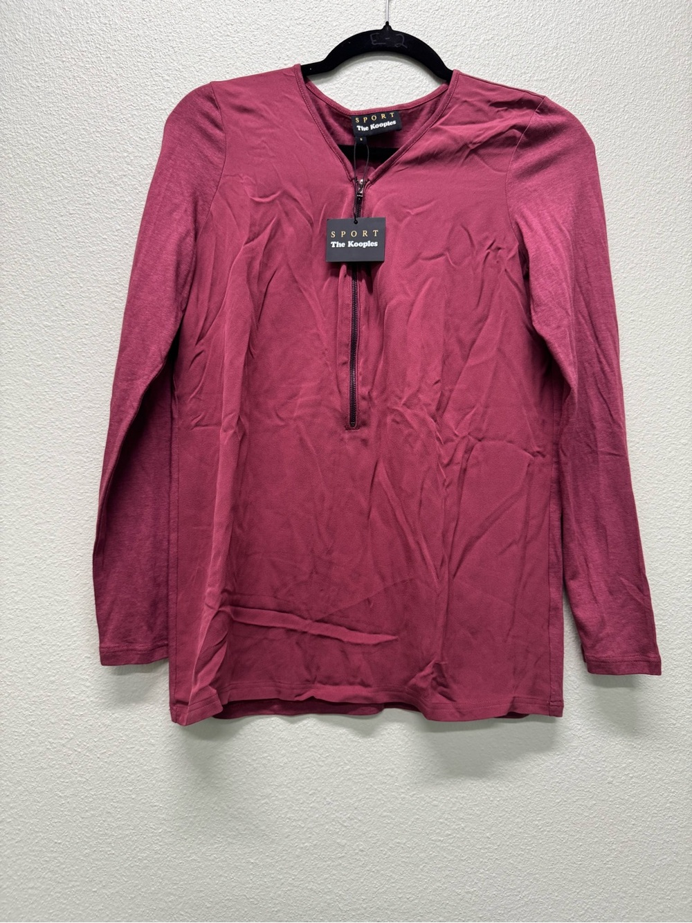 NWT The Kooples SPORT Jersey Crew Zip up Top in Maroon Red, Size Small